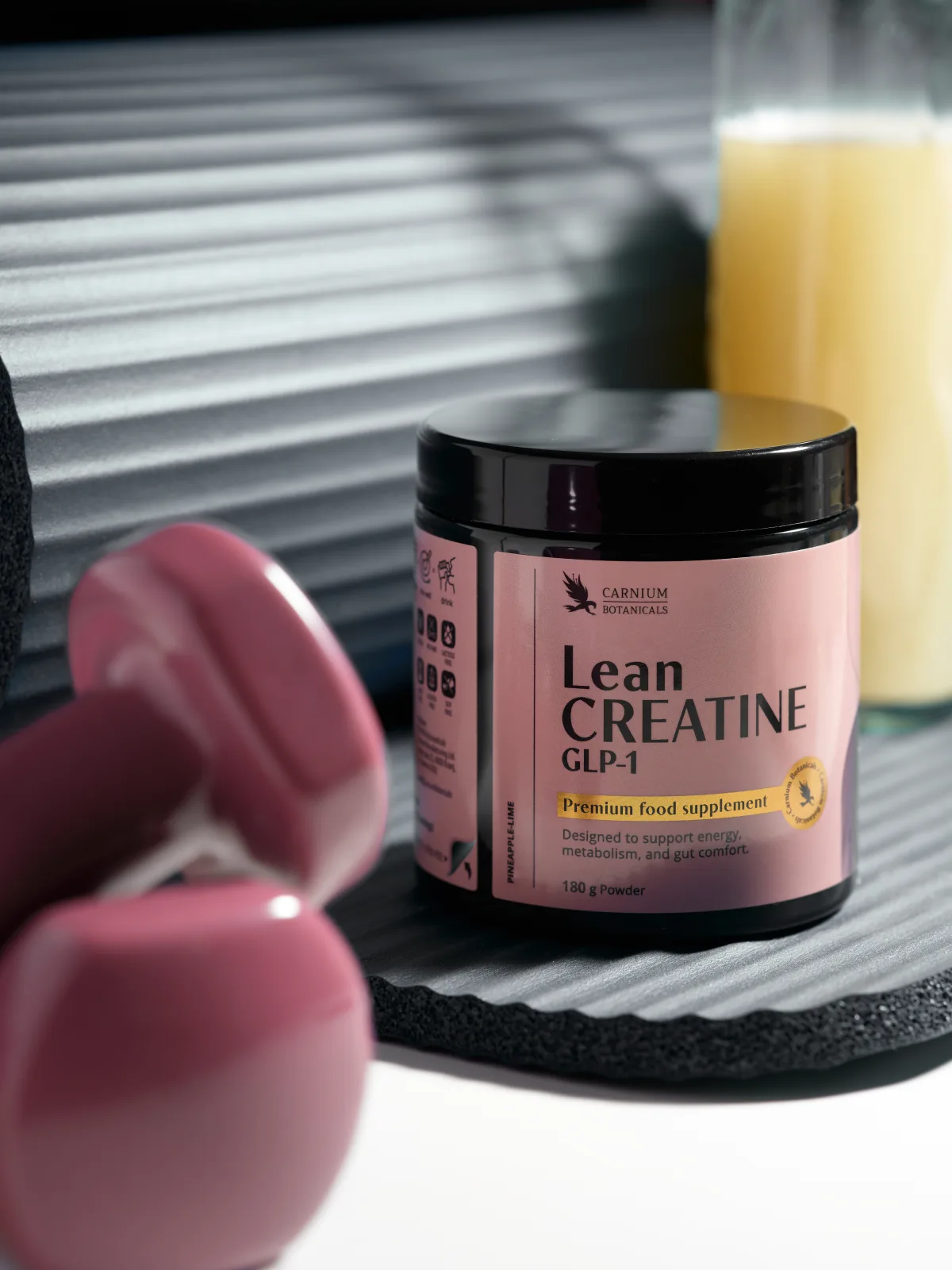 Lean Creatine GLP-1 súlyokkal és elkészített itallal